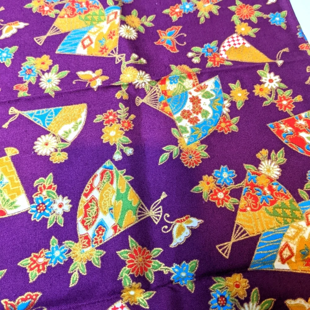 NWOT Vintage Japanese Handkerchief -  Flowers Butterflies Fans